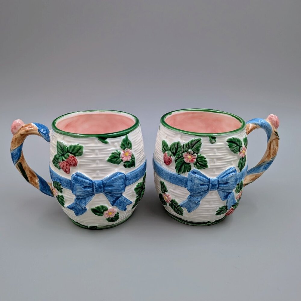 Vintage 1985 Haldon Group Strawberry & Blue Ribbons: 3-Piece Cottagecore Tea Set - Picture 7 of 12